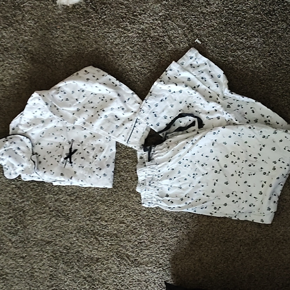 Pink Lady, white pajama set, Medium